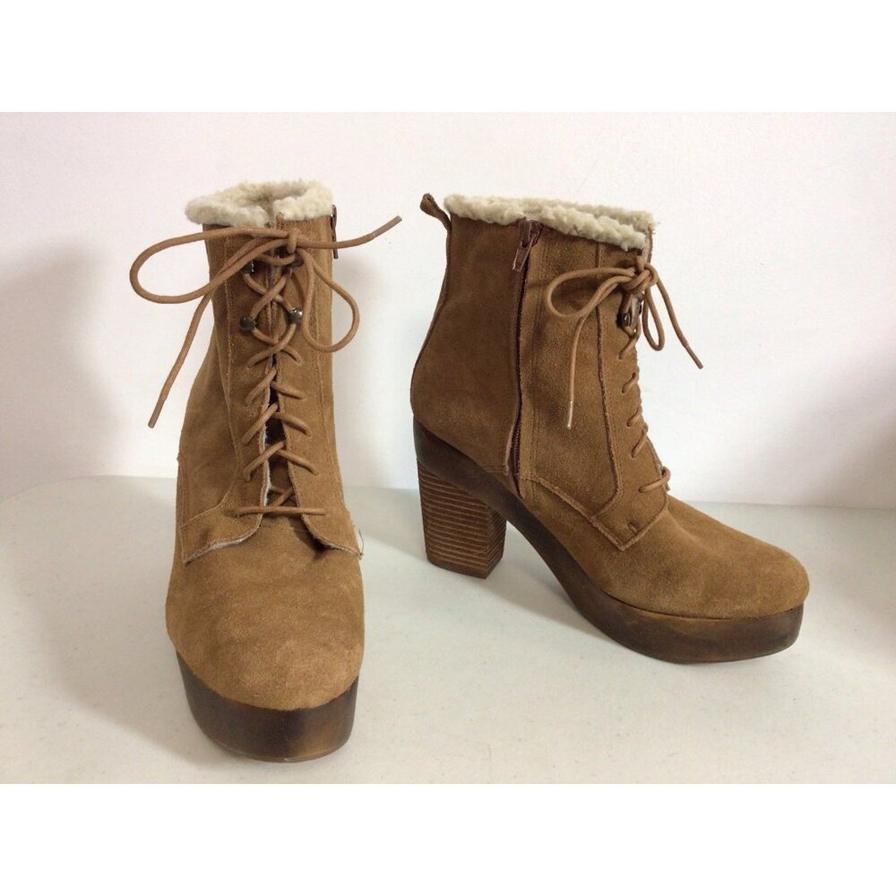 Ralph Lauren Brown Suede Shearling Lace-Up boots Womens 10